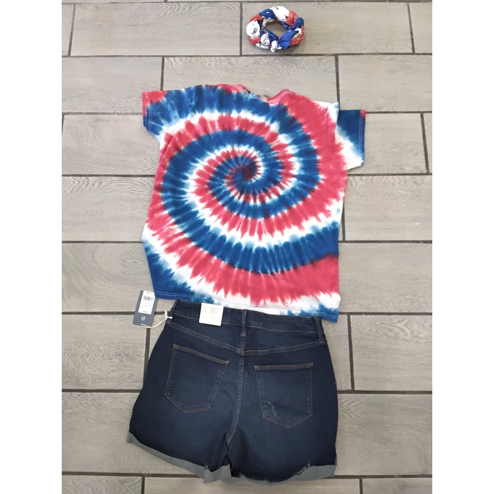 Universal Thread Denim Shorts & Gildan Tie Dye Shirt Set Patriotic Outfit 8/29 - Picture 8 of 8